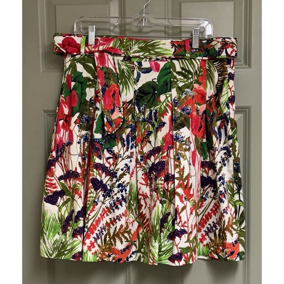 SOFT SURROUNDINGS ALine Skirt Size Large Petite Floral Tropical Pockets Belted - Picture 1 of 9